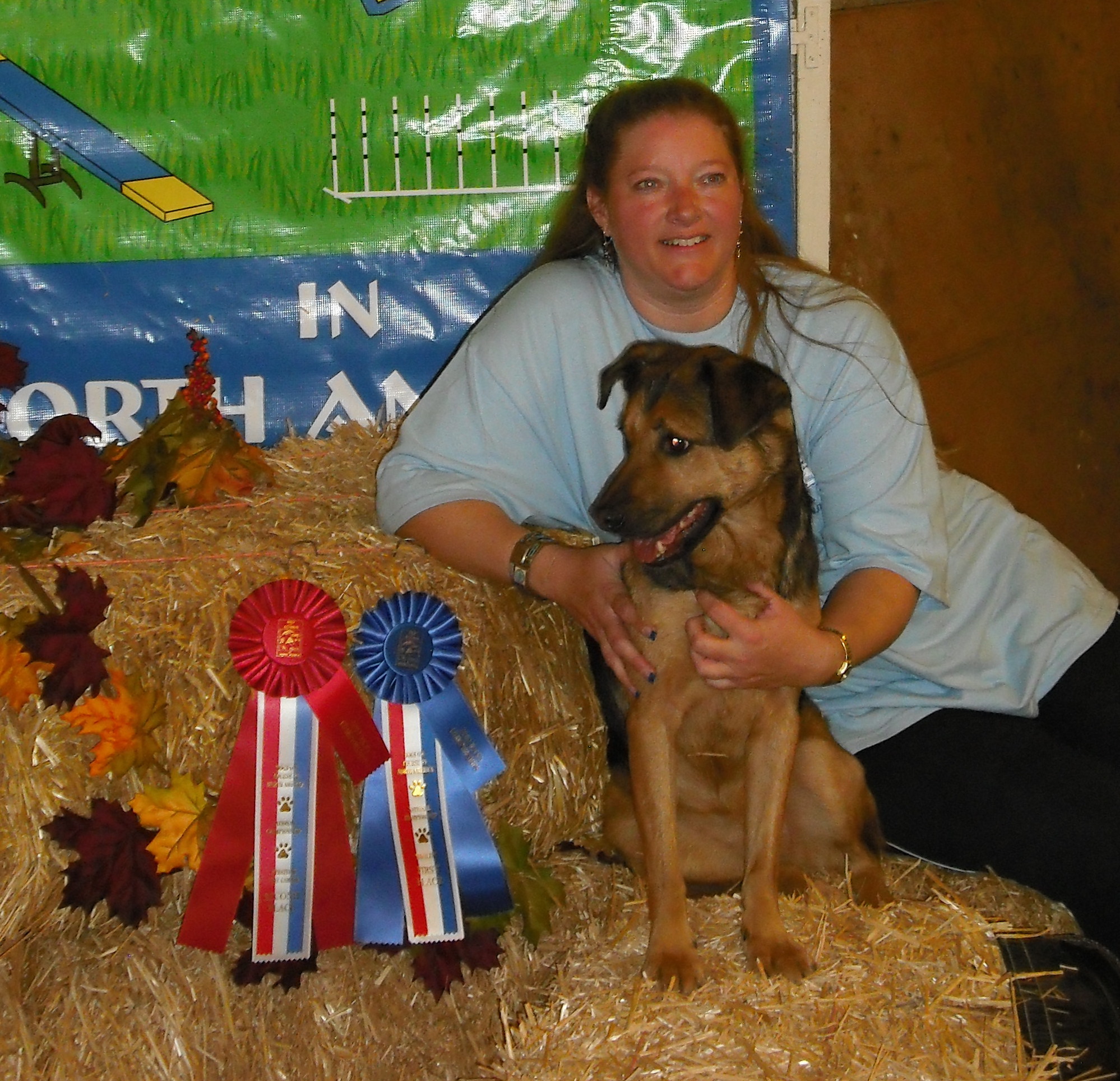 Dog at national championships with owner